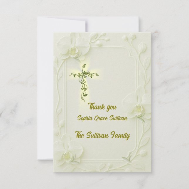 Elegant Orchid and Vine Cross thank you card (Front)