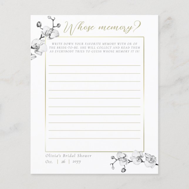 Elegant Orchid Bridal Shower Whose Memory Game (Front)