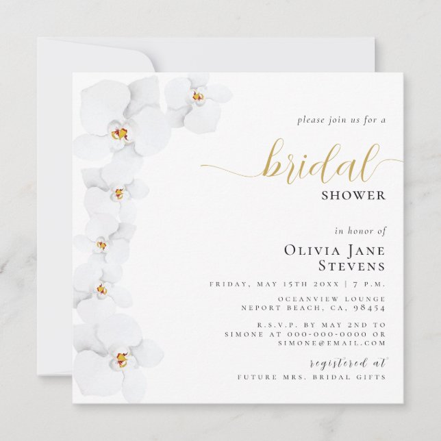 Elegant Orchid Bridal White Floral Bridal Shower Invitation (Front)