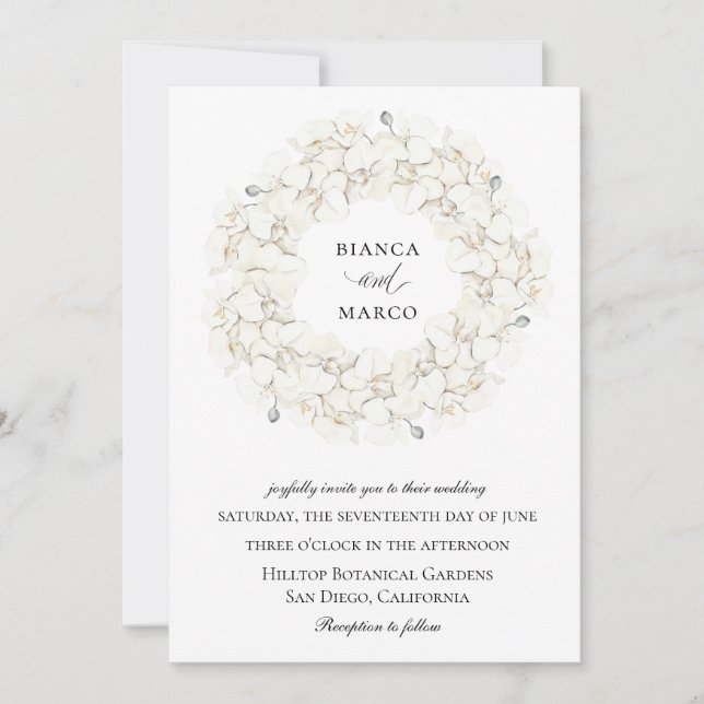 Elegant Orchid Floral Wreath Wedding Invitation (Front)