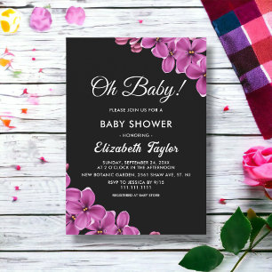 Elegant Orchid Flower Black Floral Baby Shower Invitation