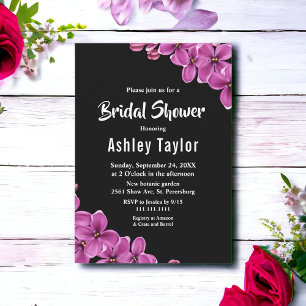 Elegant Orchid Flower Black Floral Bridal Shower Invitation