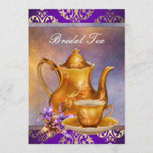 Elegant Orchid Gold and Purple Bridal Tea Party Invitation