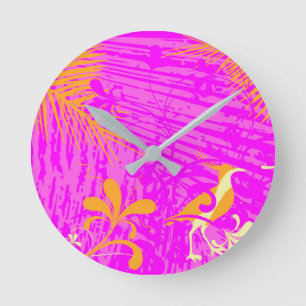 Elegant Orchid Golden Rod Springtime Bird Round Clock
