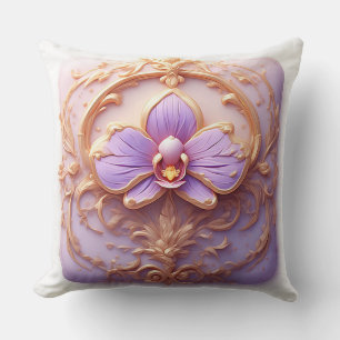 Elegant Orchid in Intricate Golden Frame Cushion