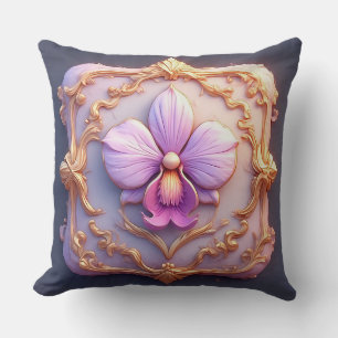 Elegant Orchid in Intricate Golden Frame Cushion