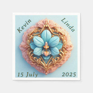 Elegant Orchid in Intricate Golden Frame Napkin