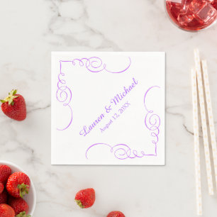 Elegant Orchid Lavender Swirl Border Wedding Napkin