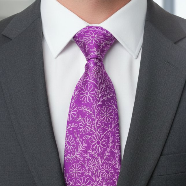 Elegant Orchid Purple Floral Pattern Tie (Creator Uploaded)
