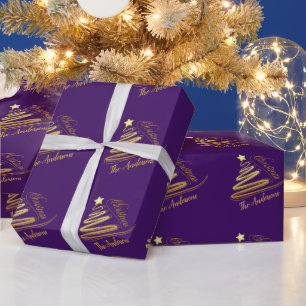 Elegant Orchid Purple Gold Foil Christmas Tree Wrapping Paper