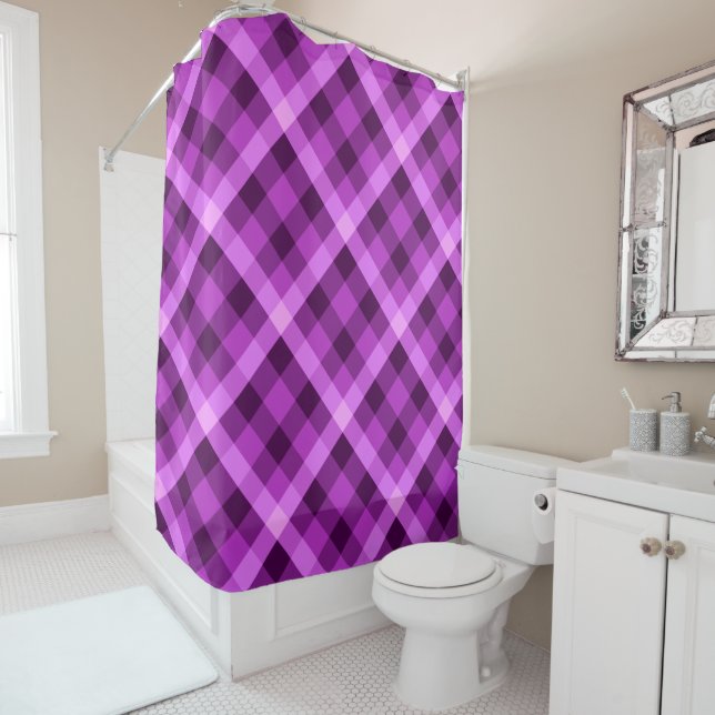 Elegant Orchid Purple Plaid Shower Curtain (In Situ)