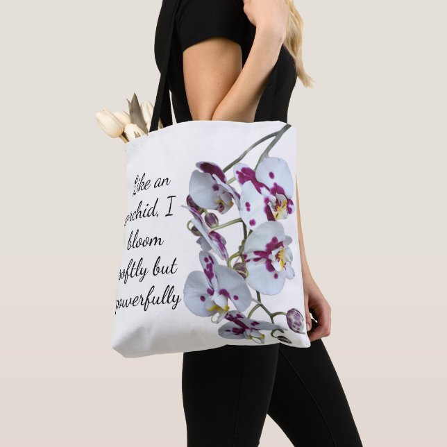 Elegant Orchid & Quote Tote Bag  (Close Up)
