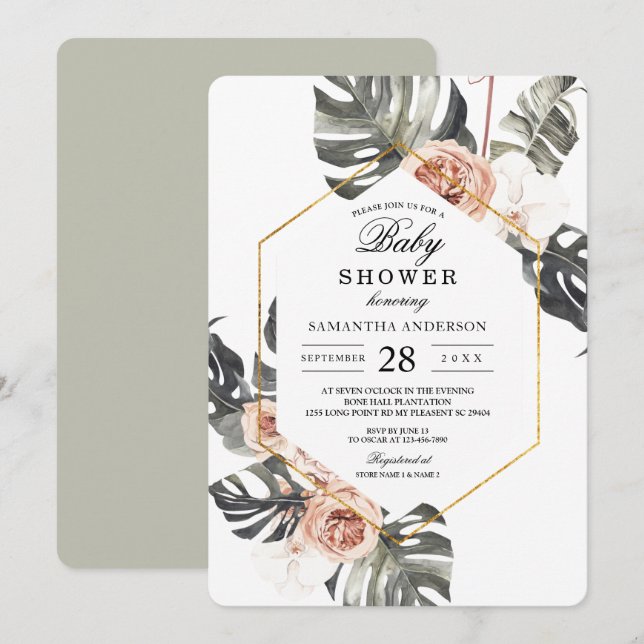 Elegant Orchid & Roses Watercolor Frame Invitation (Front/Back)