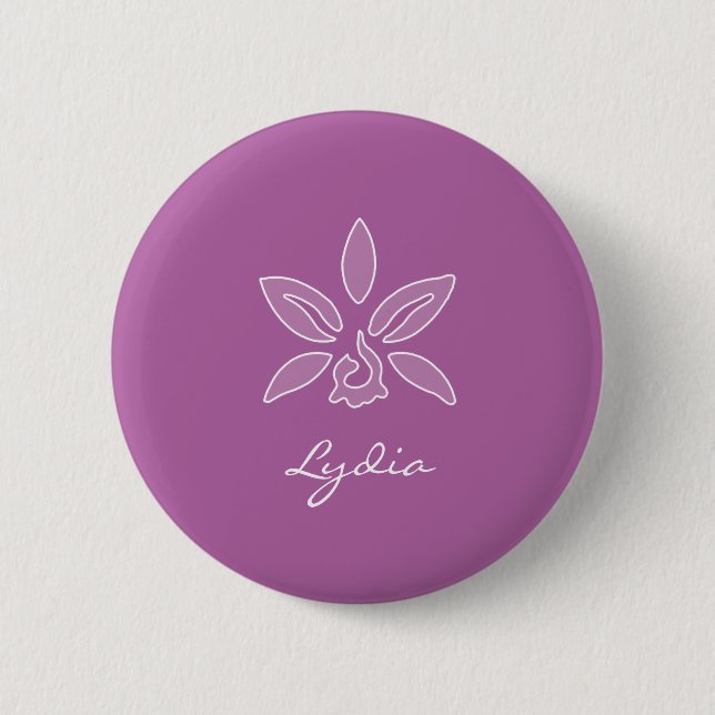 Elegant Orchid Simple Bold Purple Flower and Name 6 Cm Round Badge (Front)