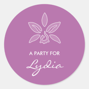 Elegant Orchid Simple Bold Purple Flower With Name Classic Round Sticker