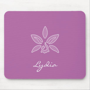 Elegant Orchid Simple Bold Purple Flower With Name Mouse Mat