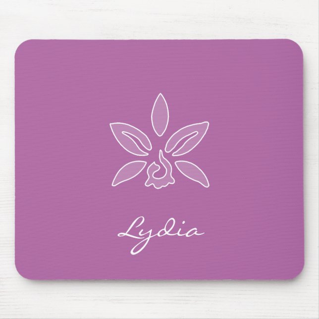Elegant Orchid Simple Bold Purple Flower With Name Mouse Mat (Front)