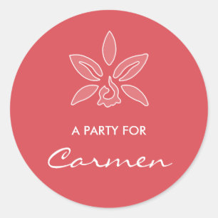 Elegant Orchid Simple Hot Red Flower With Name Classic Round Sticker