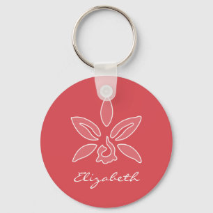 Elegant Orchid Simple Hot Red Flower With Name Key Ring