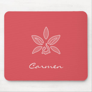Elegant Orchid Simple Hot Red Flower With Name Mouse Mat