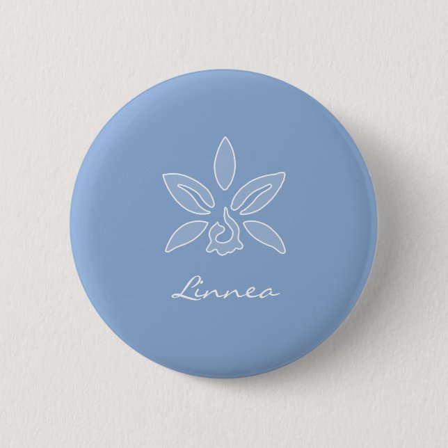 Elegant Orchid Simple Powder Blue Flower With Name 6 Cm Round Badge (Front)