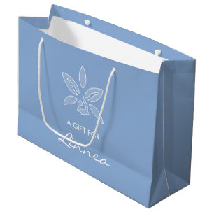 Elegant Orchid Simple Powder Blue Flower With Name Large Gift Bag