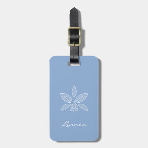 Elegant Orchid Simple Powder Blue Flower With Name Luggage Tag