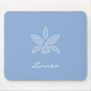 Elegant Orchid Simple Powder Blue Flower With Name Mouse Mat