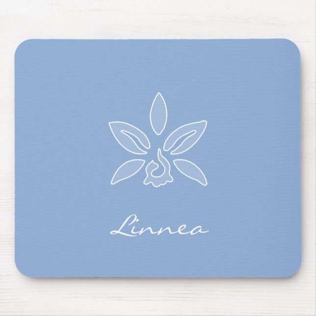 Elegant Orchid Simple Powder Blue Flower With Name Mouse Mat (Front)