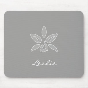 Elegant Orchid Simple Rich Grey Flower With Name Mouse Mat