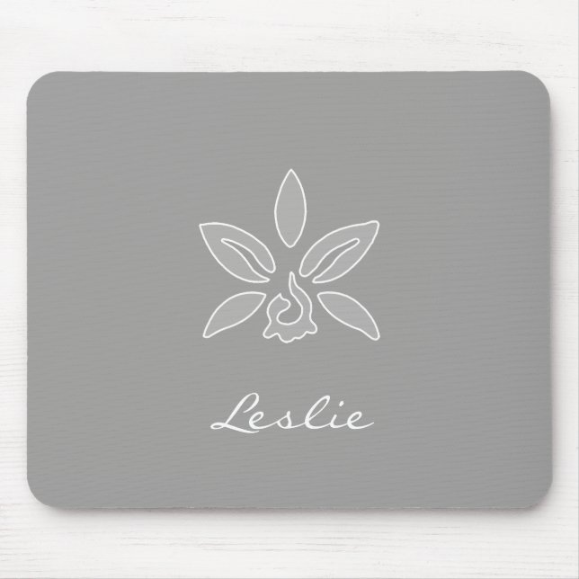 Elegant Orchid Simple Rich Grey Flower With Name Mouse Mat (Front)
