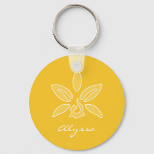 Elegant Orchid Simple Rich Yellow Flower With Name Key Ring