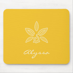 Elegant Orchid Simple Rich Yellow Flower With Name Mouse Mat