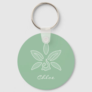 Elegant Orchid Simple Spring Green Flower and Name Key Ring