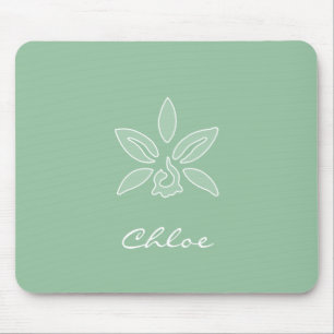 Elegant Orchid Simple Spring Green Flower and Name Mouse Mat