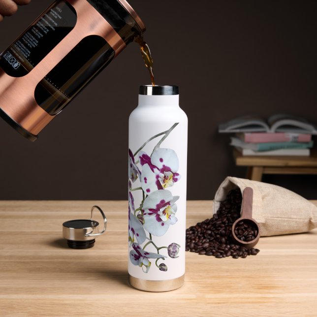 Elegant Orchid Water Bottle – Floral Hydration in  (Coffee)