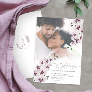 Elegant Orchid Wedding Invitation Photo Card
