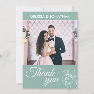 Elegant orchids floral modern green wedding photo thank you card