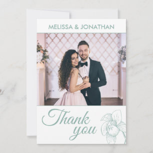 Elegant orchids floral modern green wedding photo thank you card