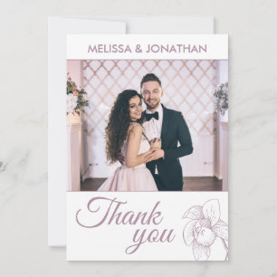 Elegant orchids floral modern purple wedding photo thank you card