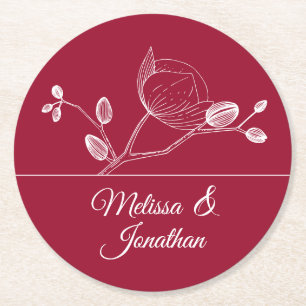 Elegant orchids floral modern red wedding round paper coaster