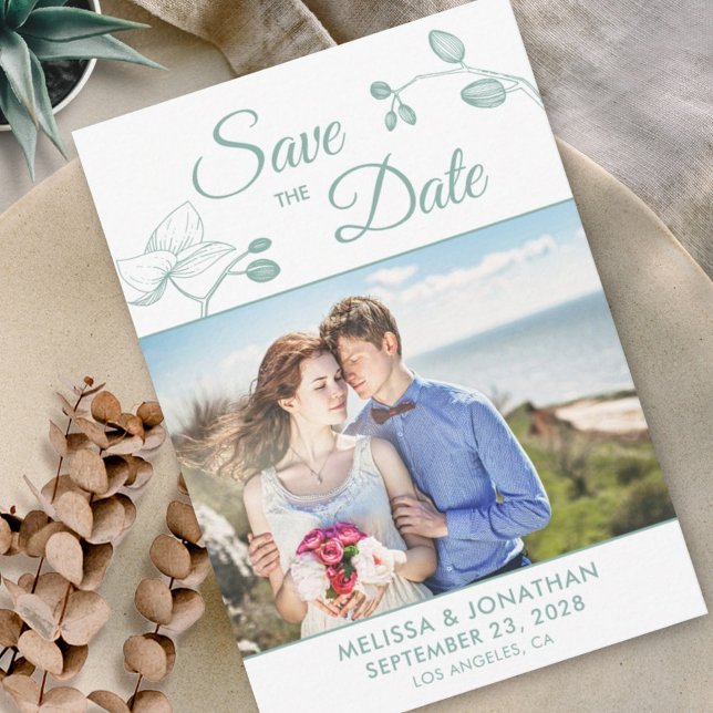 Elegant orchids modern floral photo save the date (Creator Uploaded)