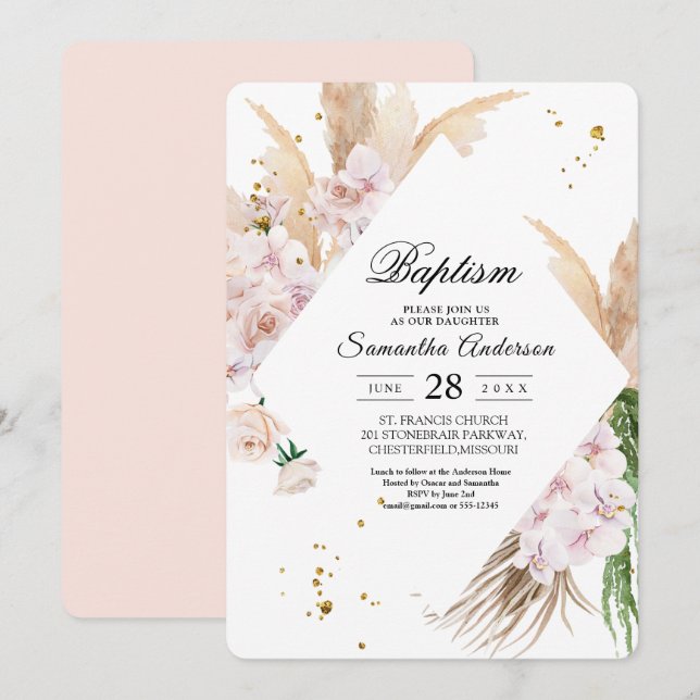 Elegant Orchids & Pampas Beauty Frame Invitation (Front/Back)