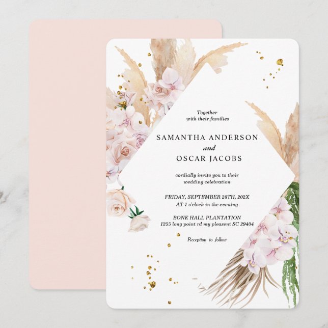 Elegant Orchids & Pampas Beauty Frame Invitation (Front/Back)