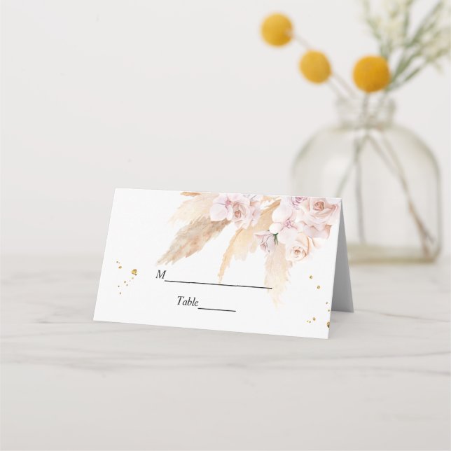 Elegant Orchids & Pampas Beauty Frame Place Card (Front)