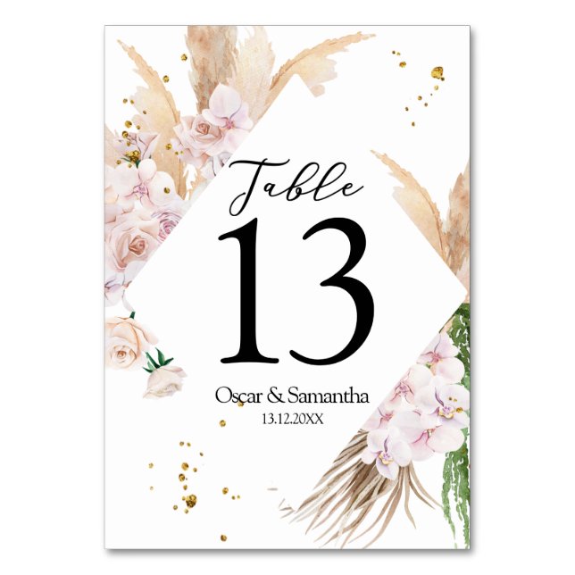 Elegant Orchids & Pampas Beauty Frame  Table Number (Front)