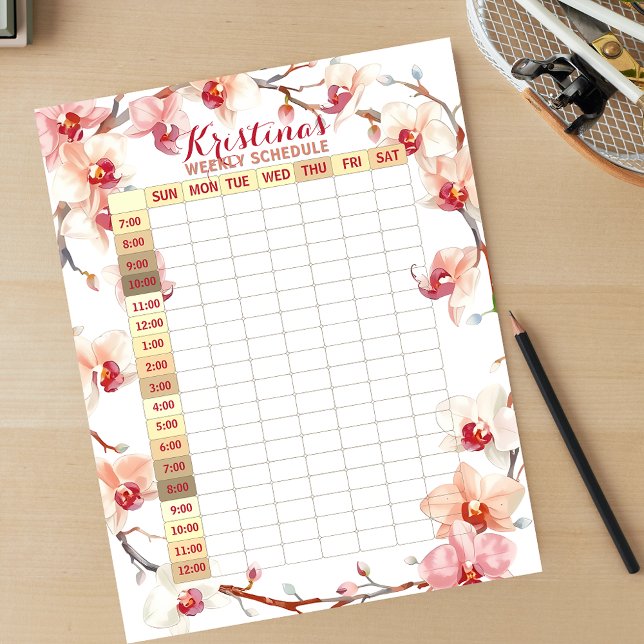 Elegant Orchids Practical Weekly Schedule Planner Notepad (Creator Uploaded)