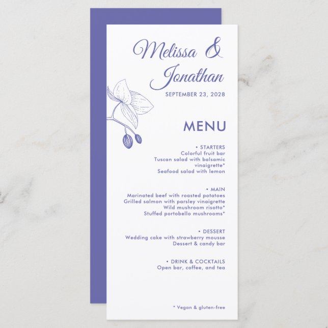 Elegant orchids romantic floral modern wedding men menu (Front/Back)
