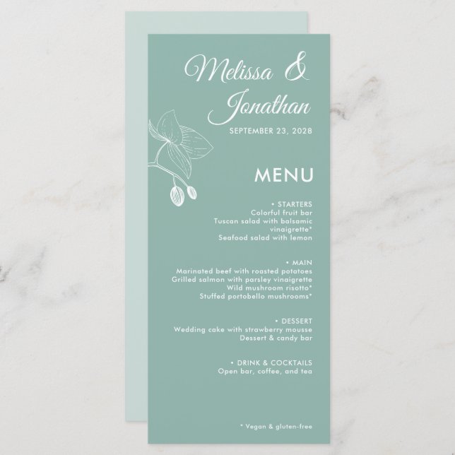 Elegant orchids romantic floral modern wedding menu (Front/Back)