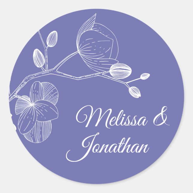 Elegant orchids romantic modern floral wedding cla classic round sticker (Front)